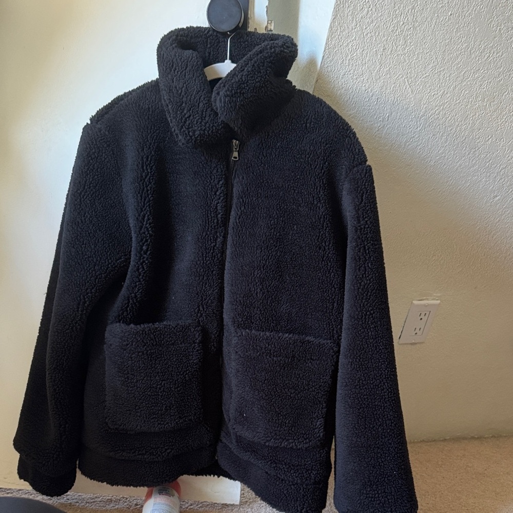 Elodie Women's Fuzzy Faux Shearling Teddy Bear Jacket (black, M)